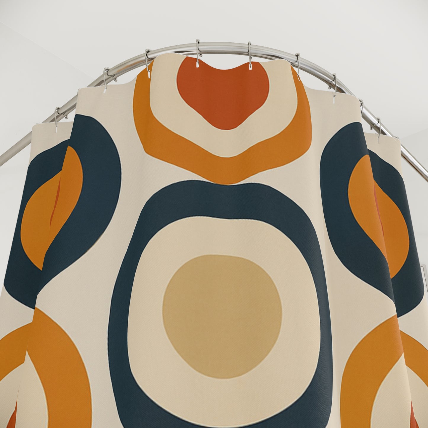 Retro Geometric Shower Curtain - Modern Bathroom Decor, Earthy Tones
