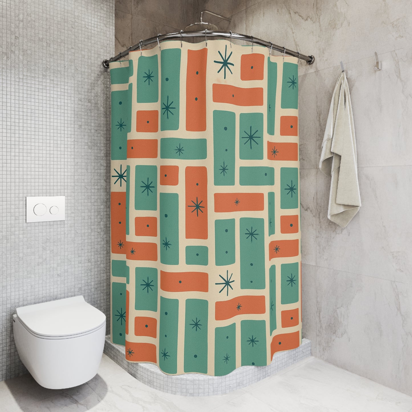 Retro Geometric Shower Curtain - Vintage Mid-Century Modern Design