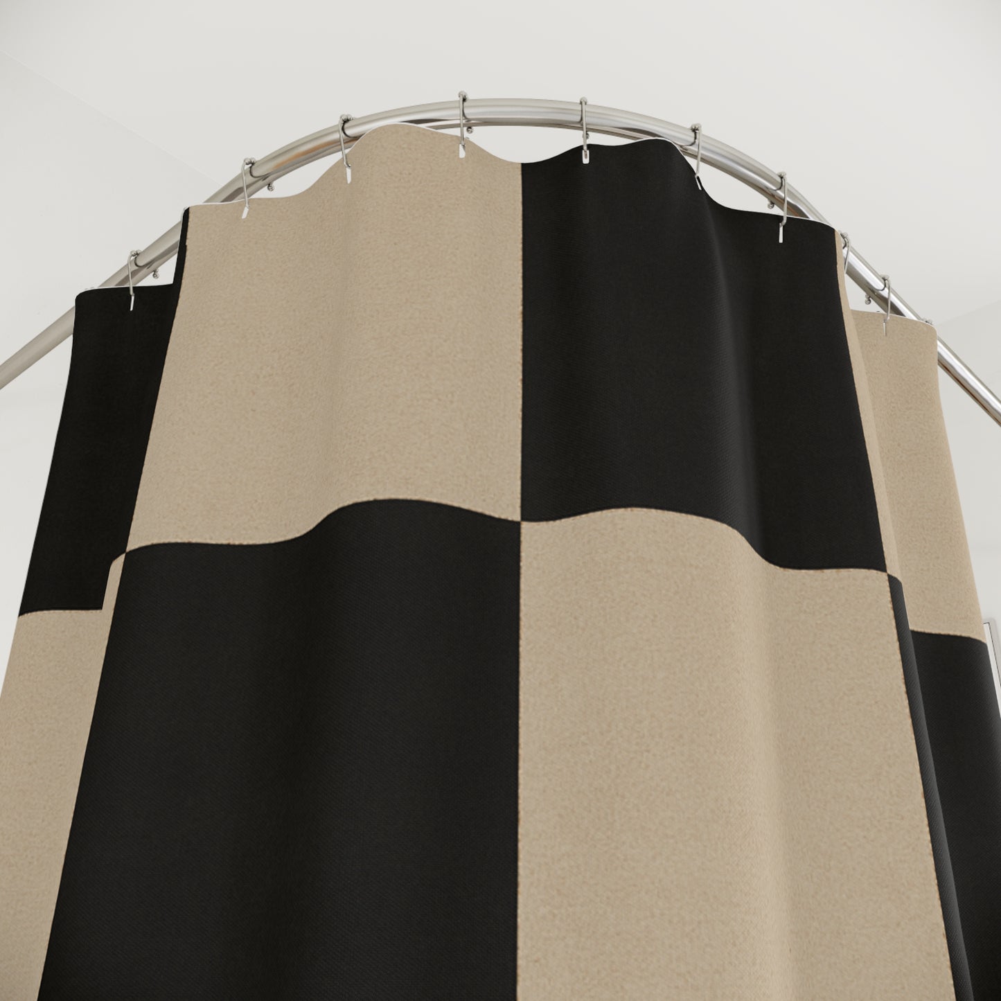 Modern Geometric Shower Curtain - Black and Beige Checkered Design for Stylish Bathrooms