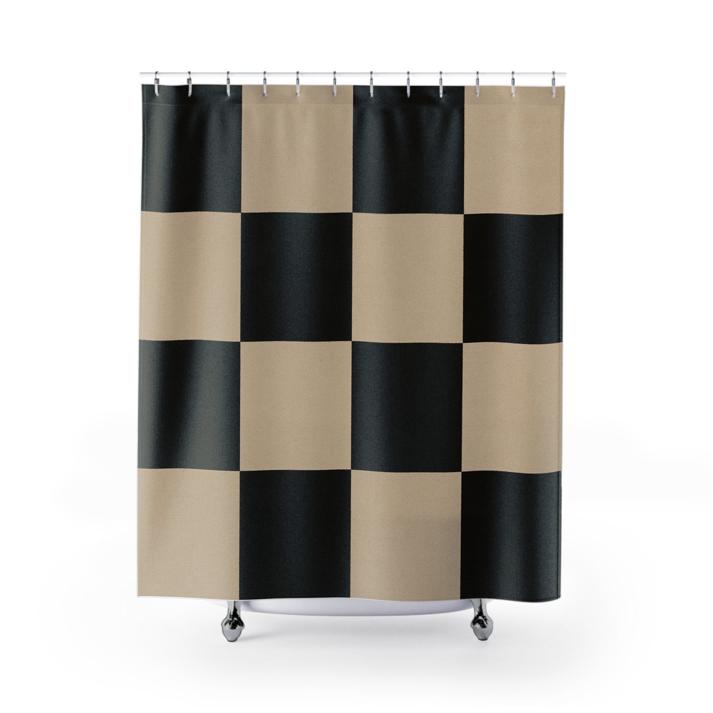 Modern Geometric Shower Curtain - Black and Beige Checkered Design for Stylish Bathrooms