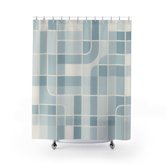 Modern Minimalist Shower Curtain - Geometric Blue Design for Elegant Bathroom Decor