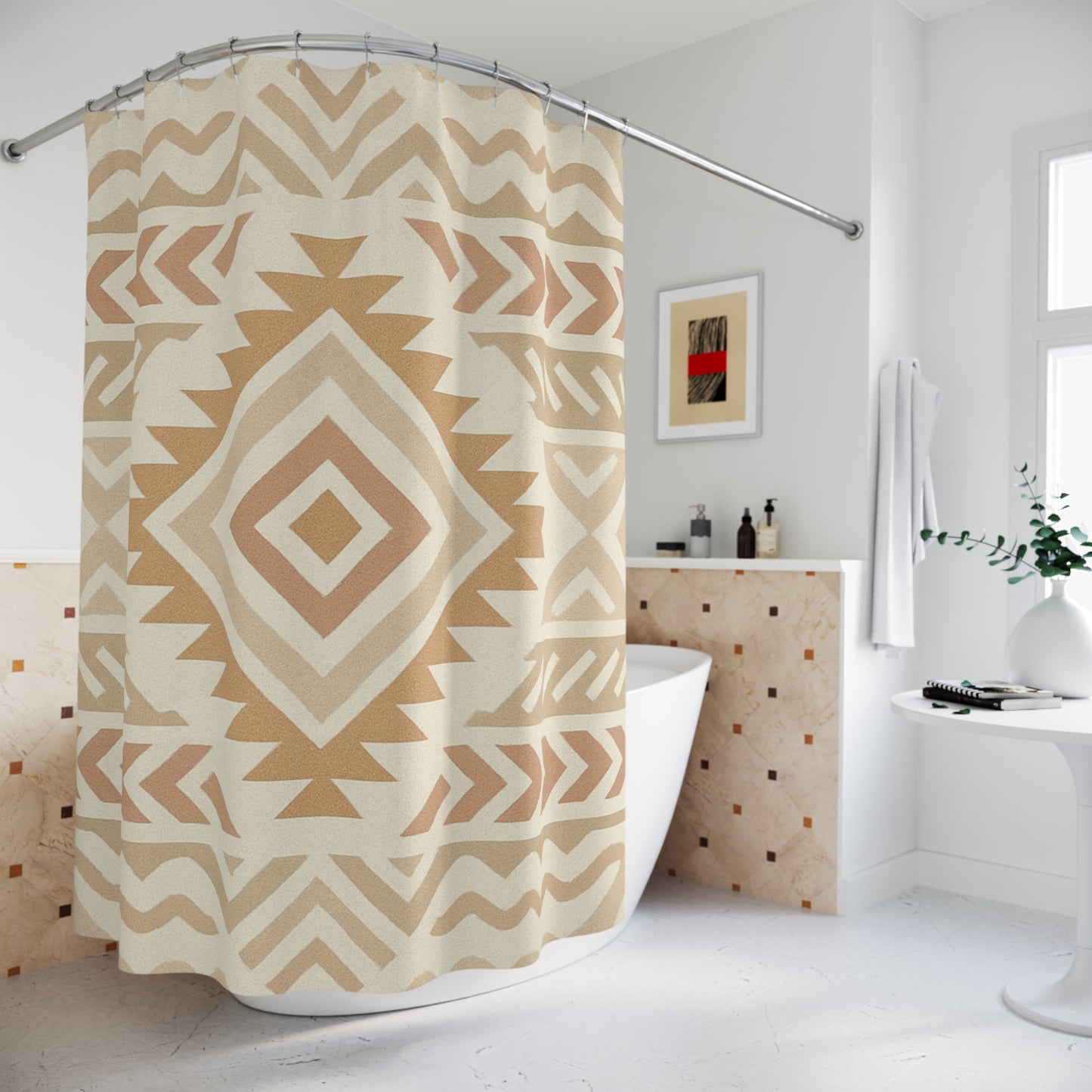 Boho Chic Shower Curtain | Modern Geometric Design | Bathroom Decor