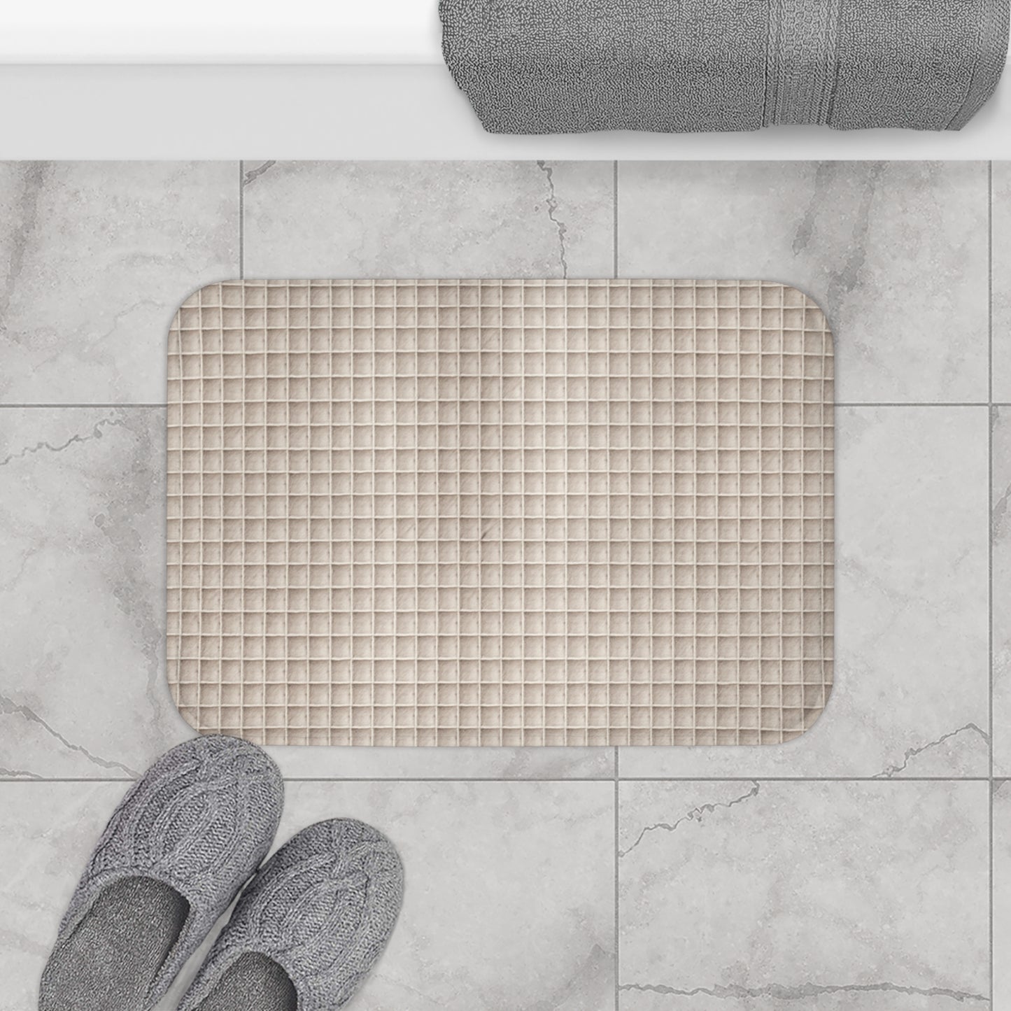 Cozy Non-Slip Bath Mat - Elegant Beige Textured Design for Spa-Like Comfort