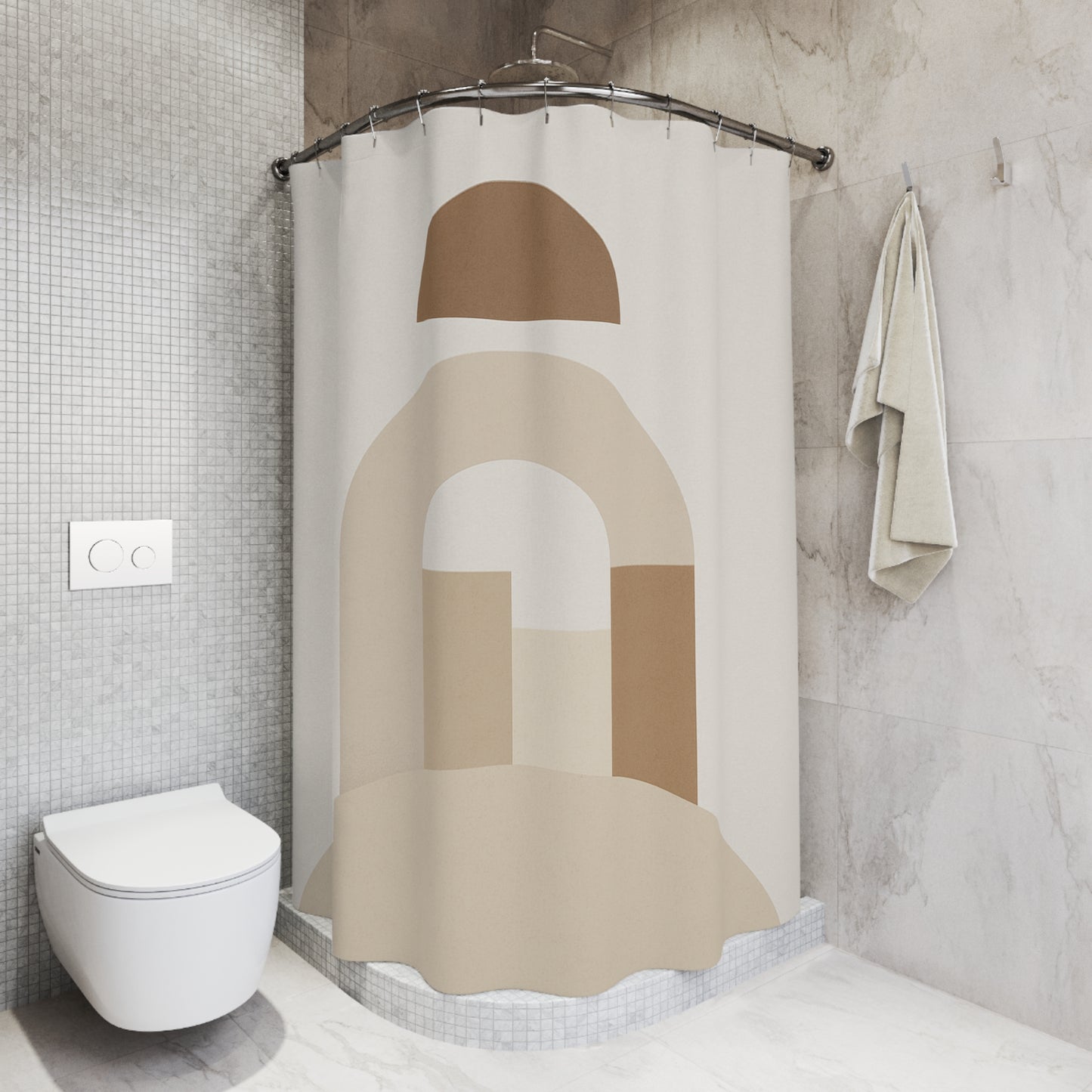 Minimalist Abstract Shower Curtain - Earth Toned Decorative Design