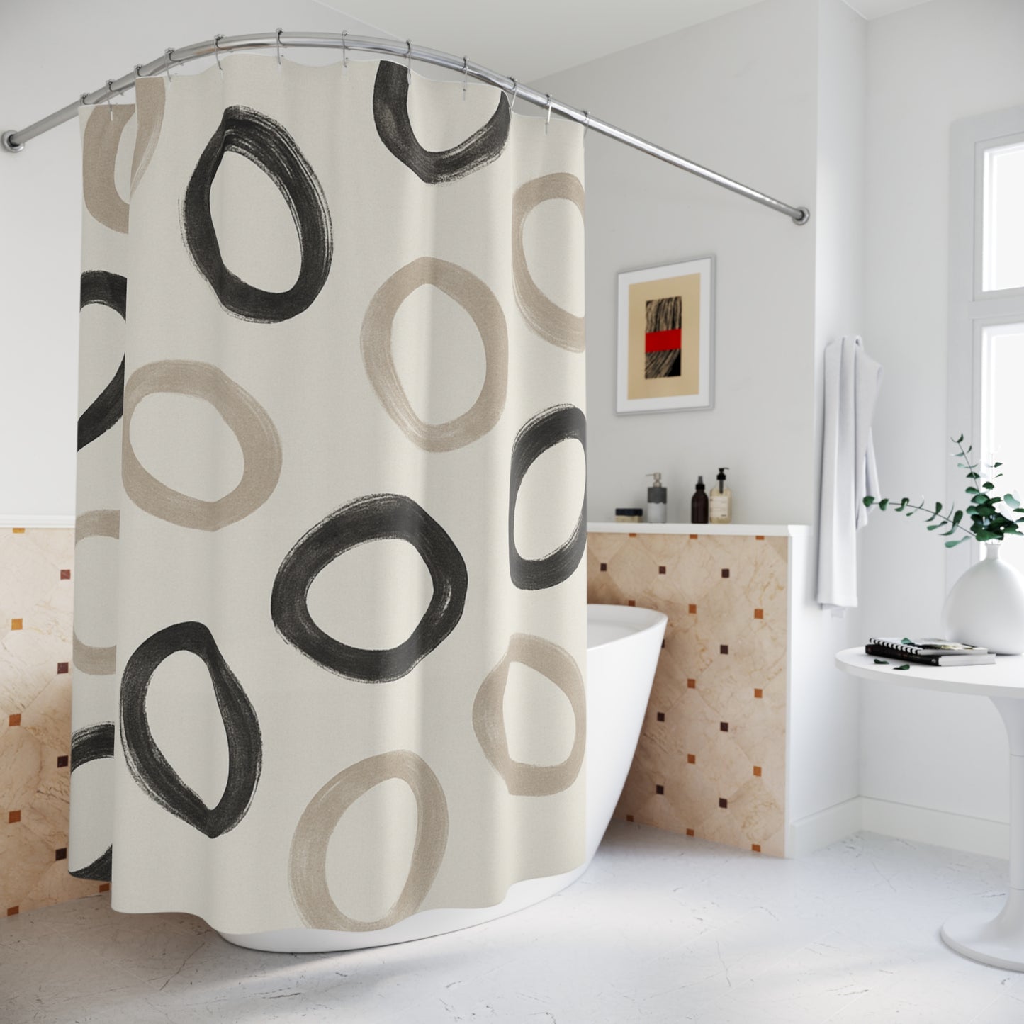 Modern Geometric Shower Curtain - Elegant Circle Design for Home Decor