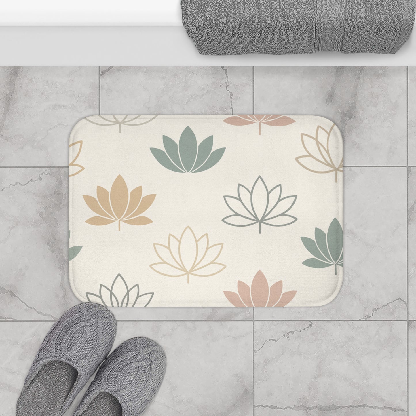 Serene Lotus Floral Bath Mat - Comfortable Bathroom Decor