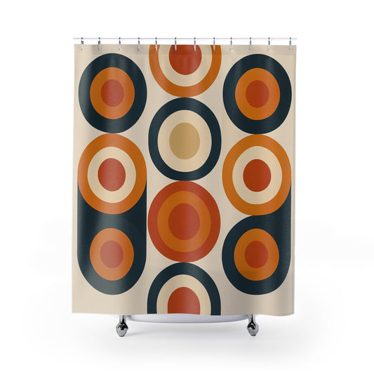 Retro Geometric Shower Curtain - Modern Bathroom Decor, Earthy Tones