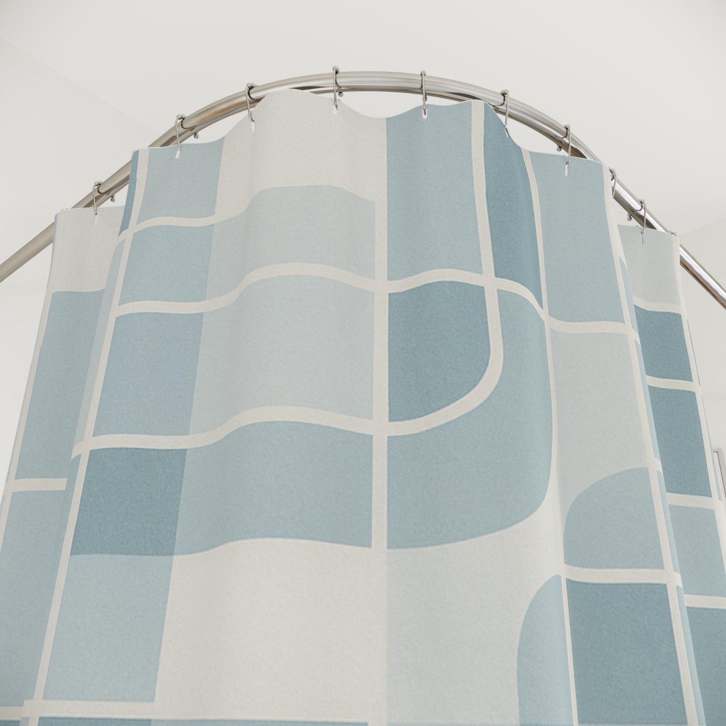 Modern Minimalist Shower Curtain - Geometric Blue Design for Elegant Bathroom Decor