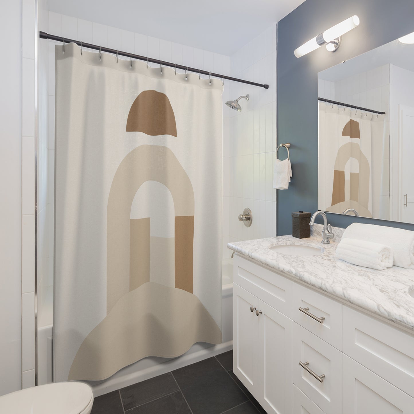 Minimalist Abstract Shower Curtain - Earth Toned Decorative Design