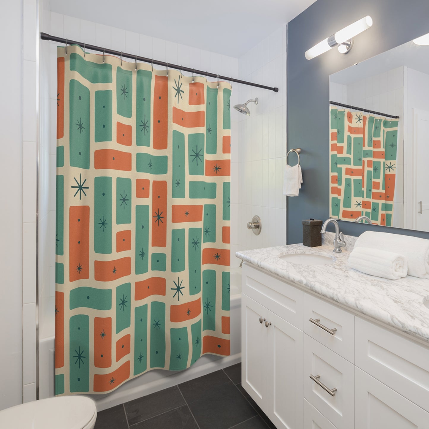 Retro Geometric Shower Curtain - Vintage Mid-Century Modern Design