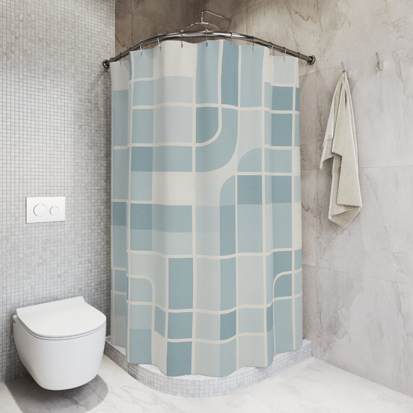 Modern Minimalist Shower Curtain - Geometric Blue Design for Elegant Bathroom Decor