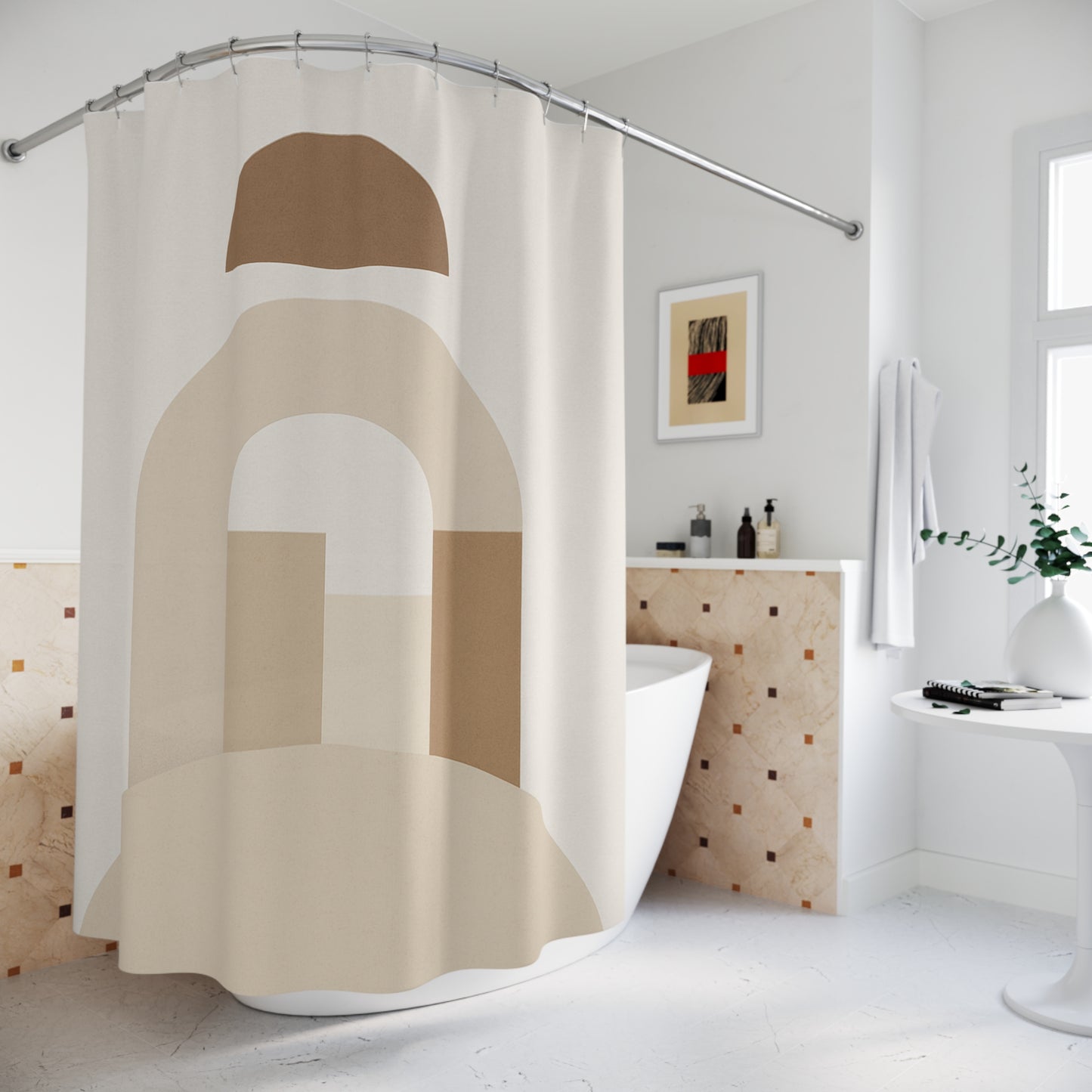 Minimalist Abstract Shower Curtain - Earth Toned Decorative Design