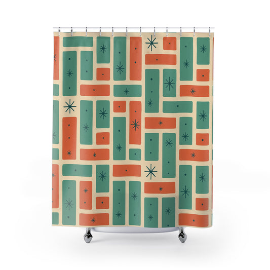 Retro Geometric Shower Curtain - Vintage Mid-Century Modern Design