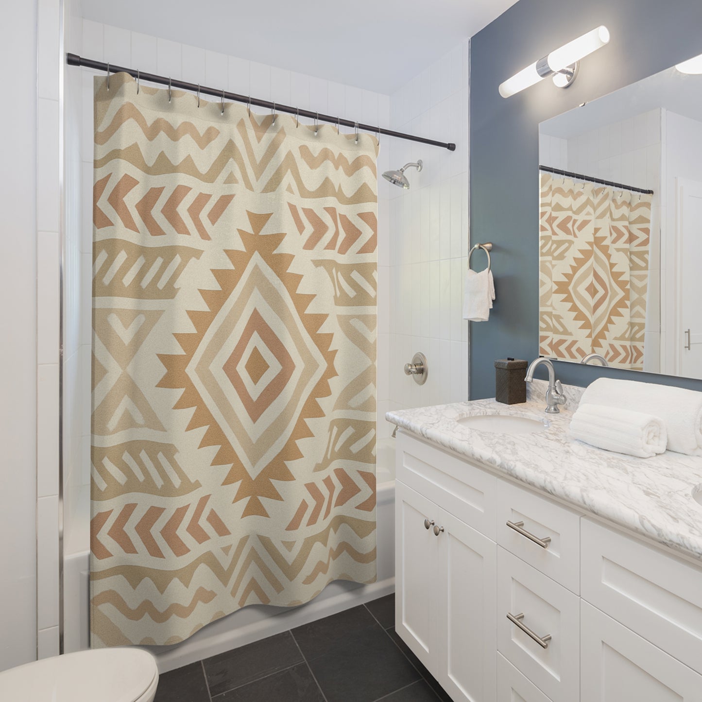 Boho Chic Shower Curtain | Modern Geometric Design | Bathroom Decor