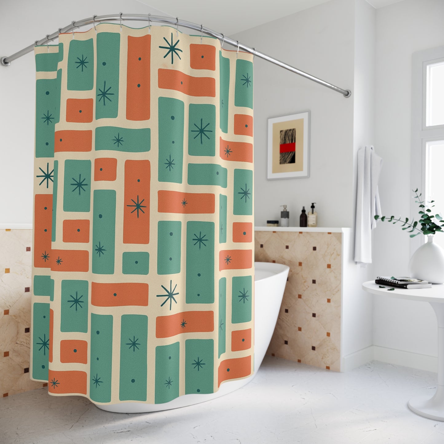 Retro Geometric Shower Curtain - Vintage Mid-Century Modern Design